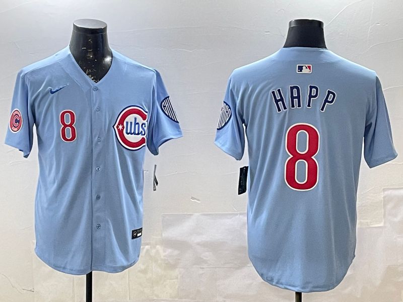 Men Chicago Cubs #8 Happ Light Blue Throwback 2025 Nike MLB Jersey style 1->nfl hats->Sports Caps